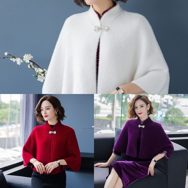 

mink sweater shawl shawllike cape cape sweater small fragrant coat women's autumn winter knitted cardigan with cheongsam shawl n7f2m, White;black