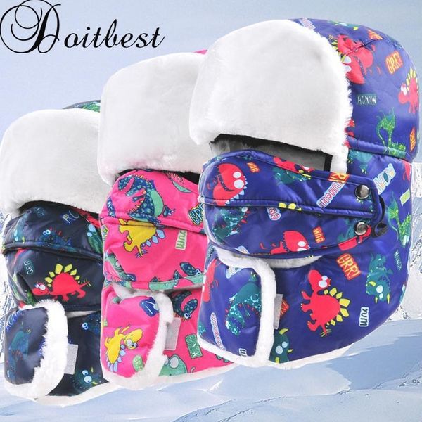 

doit5-13 y child winter fur hats windproof thick warm prevent fog haze winter snow kid cap face mask boy girls ushanka hat y200110, Blue;gray