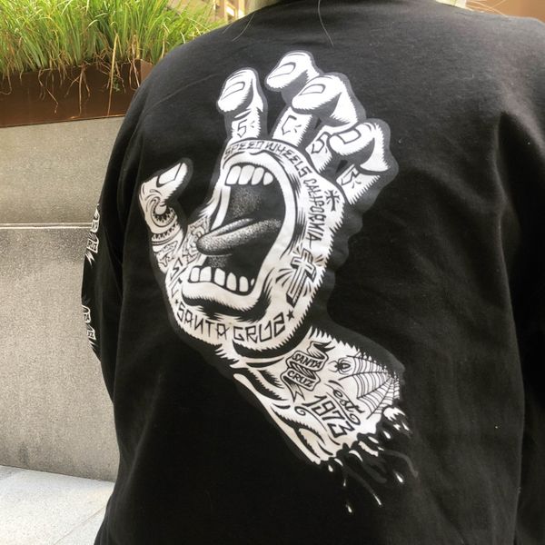 

men santa cruz street skateboarding old school manuscript round neck loose long sleeve t-shirt hoodies, Black