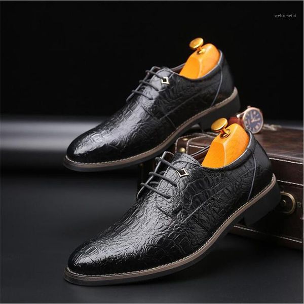 

movechain men crocodile grain leather dress business office shoes mens fashion wedding party shoe men's lace-up flats1, Black