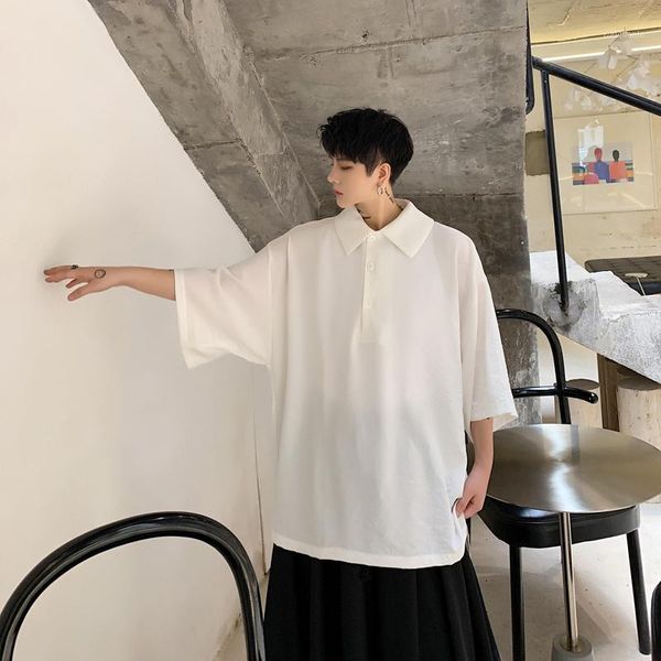 

men loose oversized short sleeve pullover shirt male vintage fashion streetwear hip hop casual black white shirts1, White;black