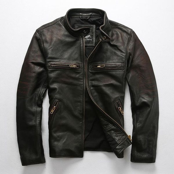 

men's genuine leather black jackets spring autumn outwear cowhide vintage classic motorcycle rider jacket for male1