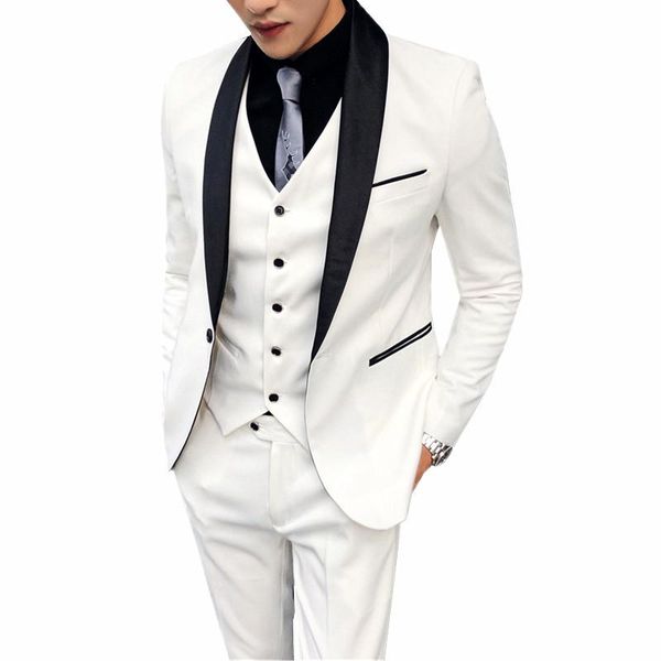 

men's suits & blazers white men dress three-piece set blazer jacket vest with pants asian size s-xxxxl slim design male, White;black