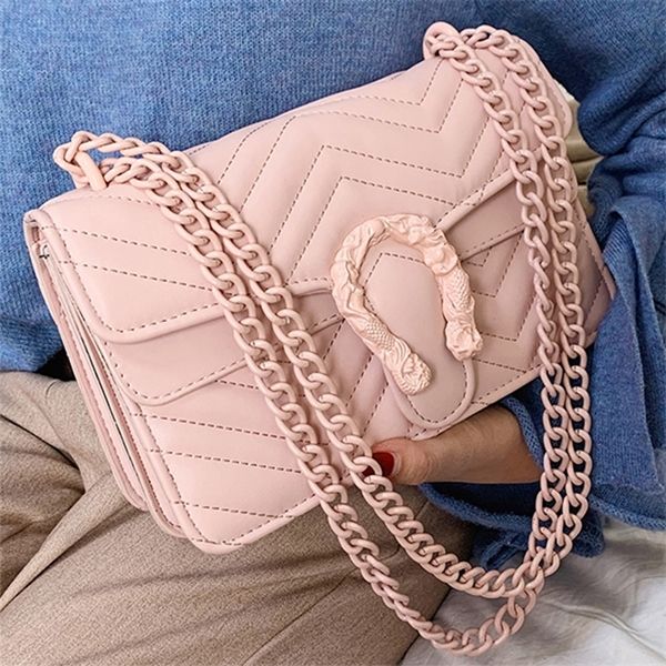 

fashion candy color women soft pu leather messenger simple flap bags girls shoulder small womens chains bag 2020 new c1009