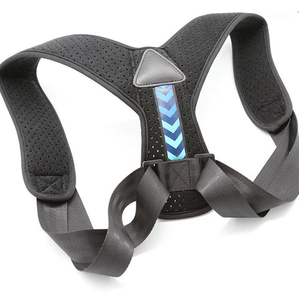 

off shoulder support belt adjustable back posture corrector clavicle spine back shoulder lumbar posture correction1, Black;blue