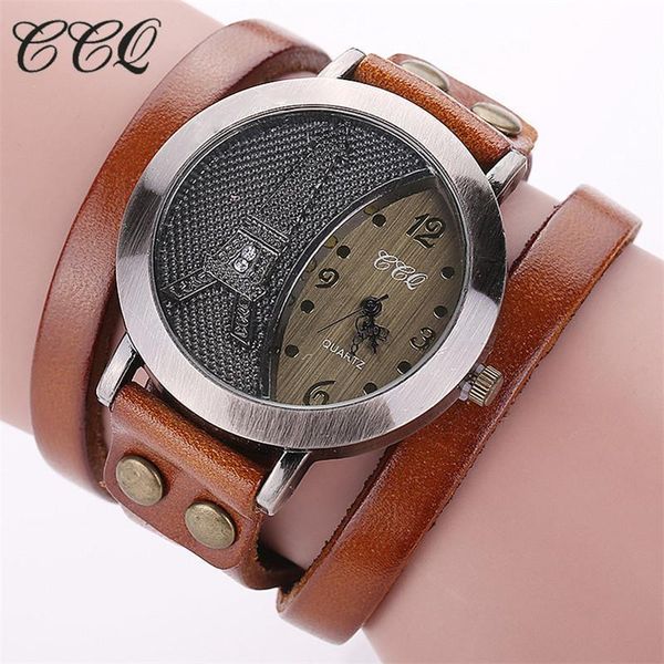 

ccq brand vintage genuine leather bracelet tower watches casual women wristwatches quartz clock relogio feminino, Slivery;brown