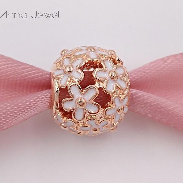 Keine Farbe, die massiv roségold Liebling Daisy Meadow White Emaille Pandora Charms für Armbänder DIY Juwely machen lose Perlen Silberschmuck Großhandel 780004en12