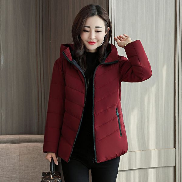 

plus size women winter autumn jacket female parkas stand collar hooded solid thick casual outwear coat womens clothing