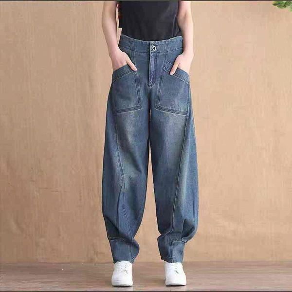 

vintage harem jeans korean fashion blue mom jeans high waist trousers high street plus size 4xl washed denim pants