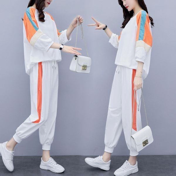 

новый летний qred1 женщин новый два-piecesummer две piecesports костюм 2020 рыхлого корейского набор мода похудение прострочка ин случайный, Gray