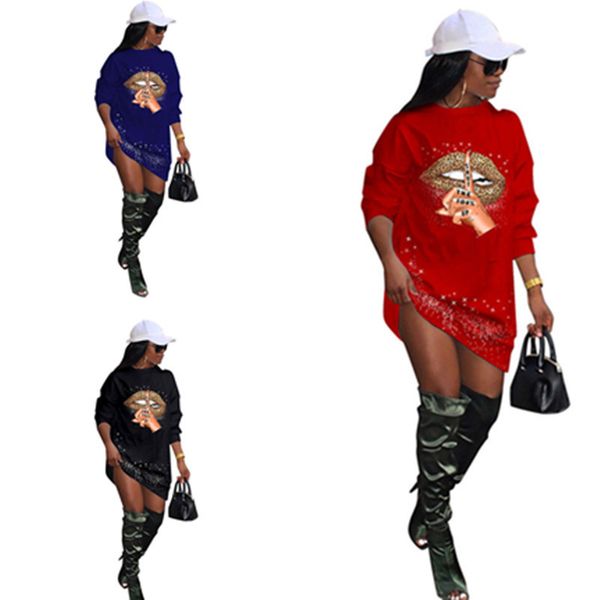 

s-2xl womens casual sport dress oversize loose cartoon big mouth dresses long sleeve spring summer clothing sport casual skirt g20301, White