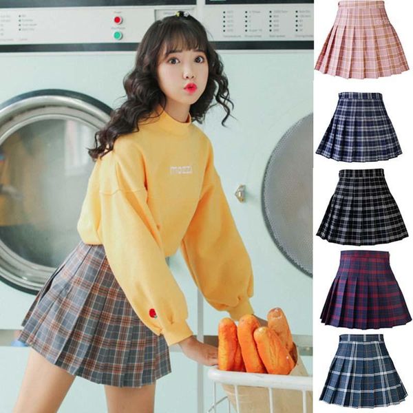 

women skirt sweet style high waist chic stitching skirts summer student pleated skirt women cute girls dance wholesale1, Black