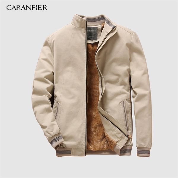 

caranfier autumn mens bomber jackets casual male outwear fleece thick warm windbreaker jacket military baseball coats clothing 201114, Black;brown