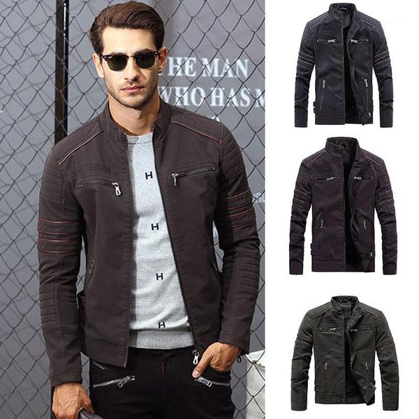 

outwear fleece leather men vintage motorcycle retro biker leather outerwear jackets casual coat gdd881, Black;brown