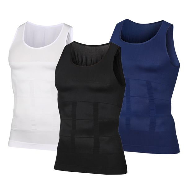 

new men body shapers fitness elastic beauty abdomen tight fitting sleeveless shirt tank slimming boobs shaping vest 201009, White;black