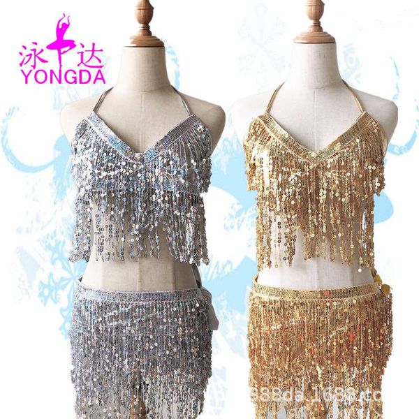 

new belly jazz pole dance sequin tassel uniform stage costume, Black;gray