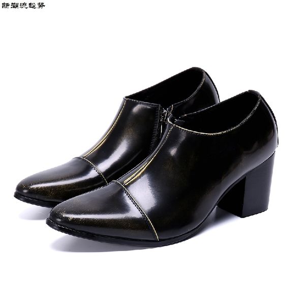 

2020 fall spring ankle genuine leather boots pointed to toe 8 heels casual winter shoes worn by men mxbi, Black