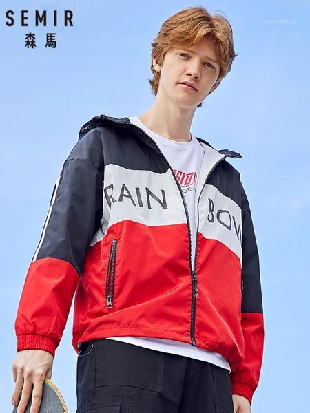 

men's jackets semir sports jacket men 2021 spring tide stitching hit color letter printing breathable comfortable hooded jacket1, Black;brown