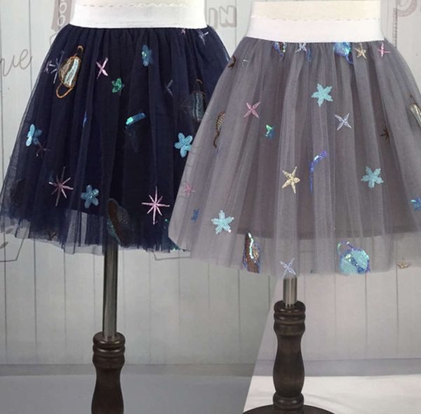 

length girl's spring half and autumn winter star sky sequin little girl waist children's shawl baby skirt princs, Blue