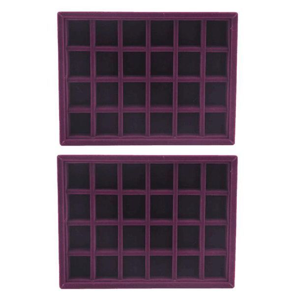 

2 pcs velvet 24 slot rings earrings jewelry display holder tray drawer organizer pendant necklace jewelry packaging, Pink;blue