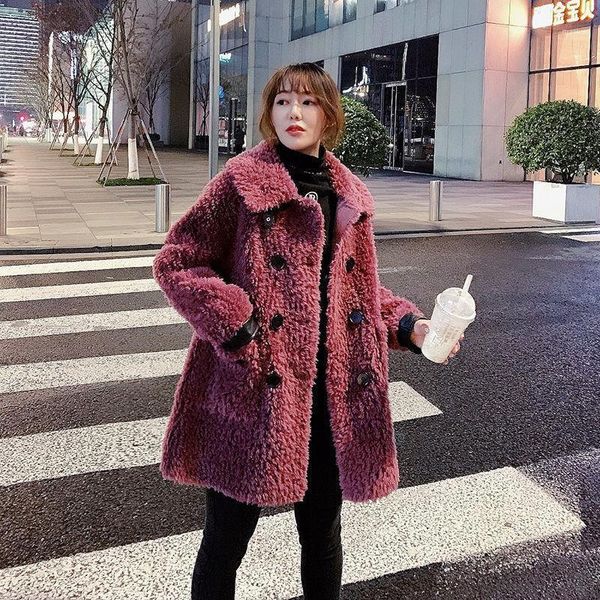 

new fashion natural sheep fur coat women real sheep shearling fur jacket winter overcoats cotton long sleeve outwear q2591, Black