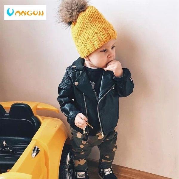 Meninos Pu Jaqueta Primavera Outono Crianças Couro de Motocicleta 1-7 Anos Velho Cor De Moda Diamante Quilted Zipper Meninas Casaco Cool LJ201007