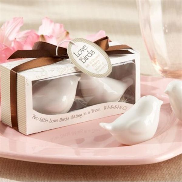 

20pcs=10sets/lot bridal shower wedding souvenirs guests ceramic love birds salt and pepper shakers 1027