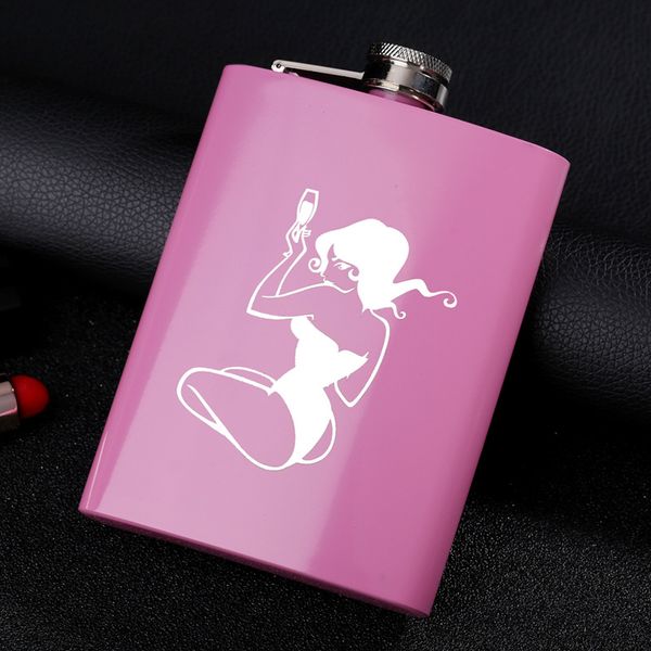 

plum red metal 8oz wine pot women pattern stainless steel hip flask portable outdoor modern simplicity bottle just drink new 13dy b2