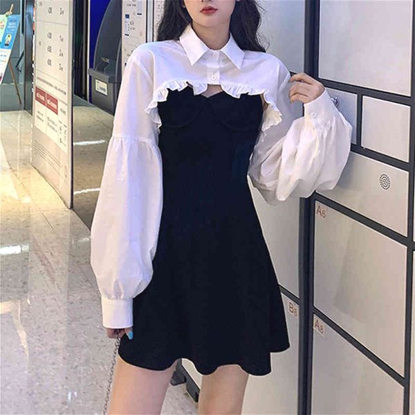 

elegant party dress women long sleeve sweet empire high street mini dress gothic y2k korean summer female outfits, Black;gray