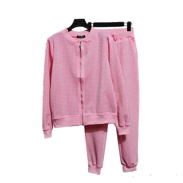 

autumn new outfits for women fashion diamond long sleeve knitted sweater + casual pants two piece set ladies clothes h763, Gray