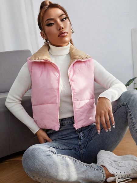 

petite zipper double face vest winter coat q3no#, Black