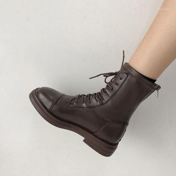 

trendy britain designer leather boots women retro brown tactical combat ankle motorcycle boot1, Black