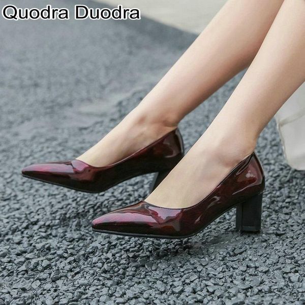 

new women pumps shoes slip-on mature thick high heels shoes chunky pointed toe solid color office casual wine party big size, Black