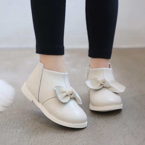 

fashion ankle bow princess leather boots toddlers kids autumn girls shoes children winter waterproof baby shoe 1 2 3 4 5 6 years, Black;grey