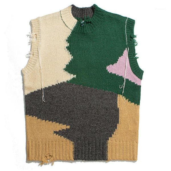 

fashion pullover waistcoat men color block patchwork sweater vests hip hop knitwear sleeveless sweaters oversized streetwear1, White;black