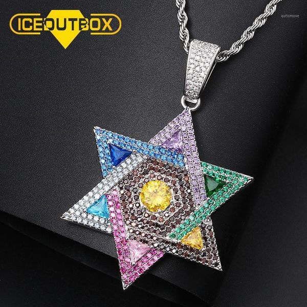 

fashion rainbow cubic zircon six-pointed star pendant necklace iced out cz stone for women mens hip hop jewelry gift1, Silver