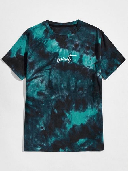 

men tie dye & letter graphic tee s1yx#, White;black