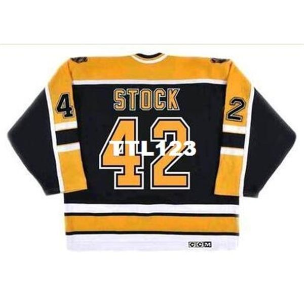 

740s #42 pj stock boston bruins 2002 ccm vintage away hockey jersey or custom any name or number retro jersey, Black