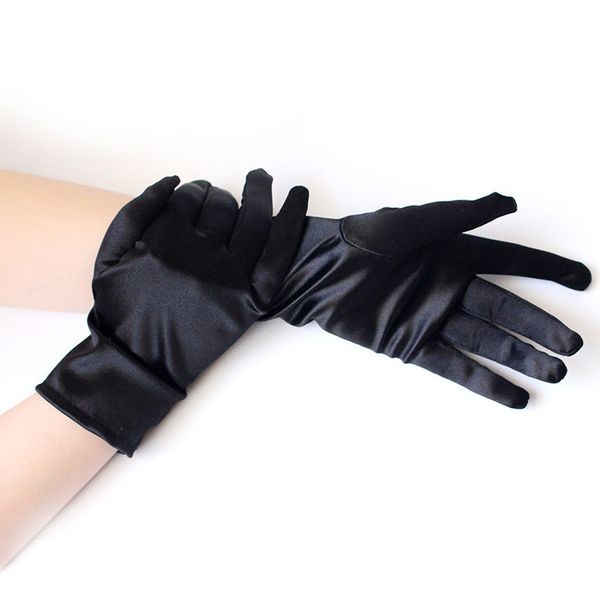 

new fashion women wrist length black white red short satin stretch for ladies girls hand gloves zy9005, Blue;gray