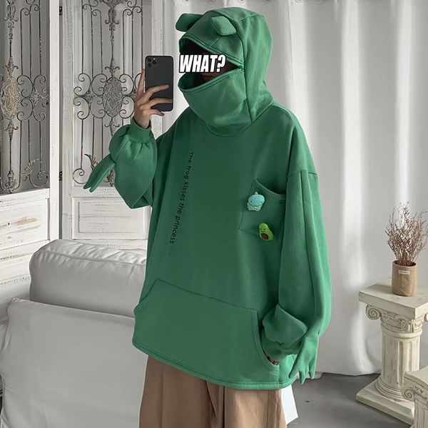 

plush ulzzang sweater men's hooded loose ins jacket autumn fashion brand couple winter 2020, Black