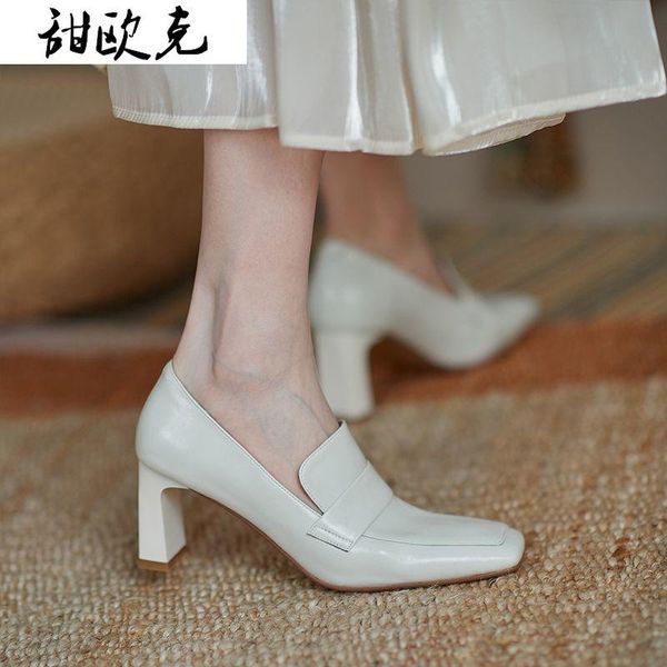 

2021 spring new fashion woman shoes elegant simple square head shallow mouth woman light and comfortable high heels thick heels, Black