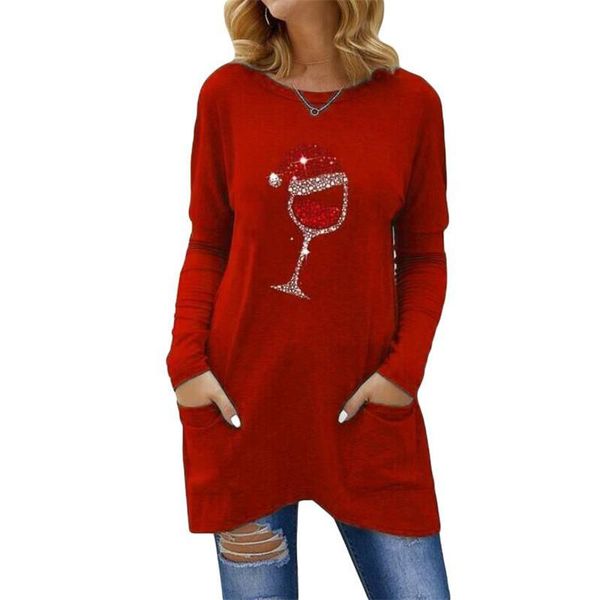 

long sleeve women tshirt 2021 new spring plus size 4xl 5xl casual loose wine glass print long t-shirt female pullover, White