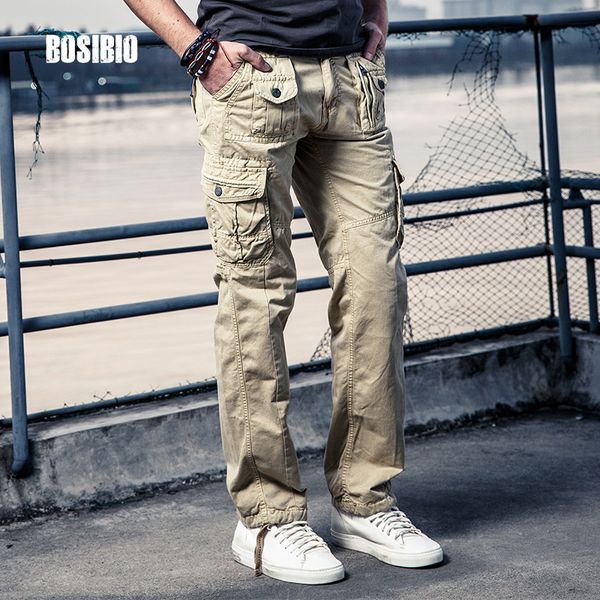 New Mens Militar Calças de Carga Sólida Khaki Respirável Verão Tamanho Grande Multi Bolso Longo Calça Venda Quente Emenda Pantalon Homme LJ201104