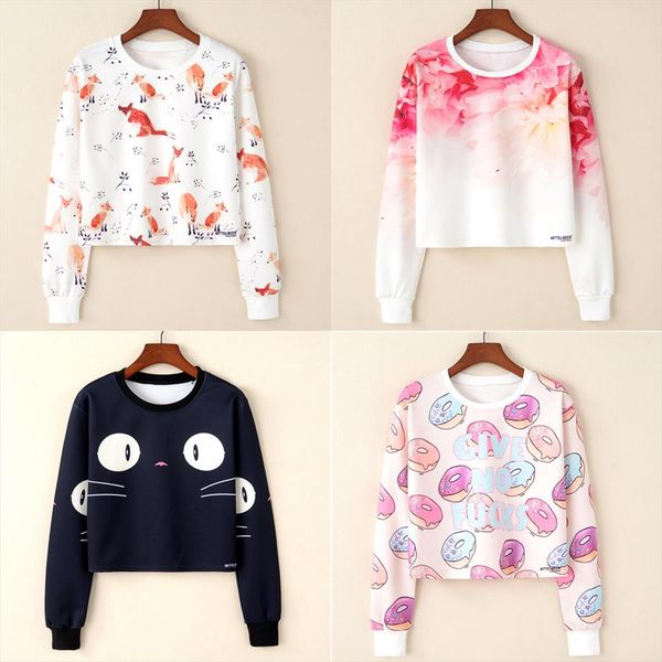 

artguy women hoodies sweatshirts girls long sleeve pink kawaii printed crop short blouse pullover hoodie cropped sweatshirt, Black