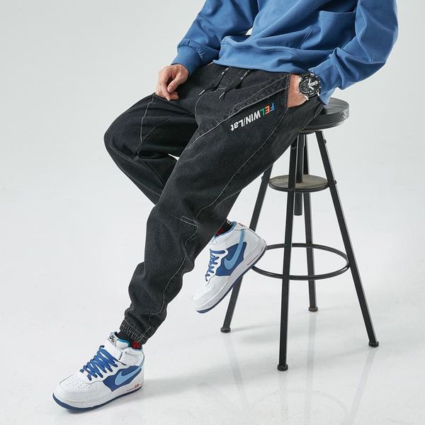 

men's jeans casual pants 2021 solid color plus size thickening widening retro men 8xl, Blue