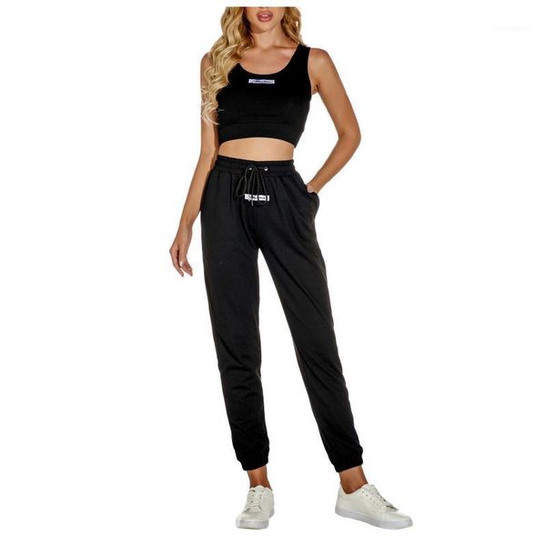 

gym clothing women solid color slim sleeveless tracksuits two piece set fashion sportswear casual women's ladies wear #31, White;black