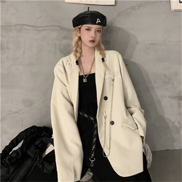 

2021 new black outerwear korean blazer long sleeve female double breasted suit jacket fashion office winter clothes women 9pmf, White;black