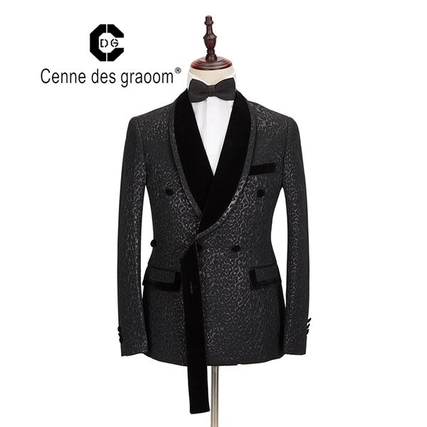 Cenne Des Graoom New Men Suit Costume Tuxedo Due pezzi Design elegante Risvolto in velluto per la festa nuziale Sposo Cantante DG-Black 201106
