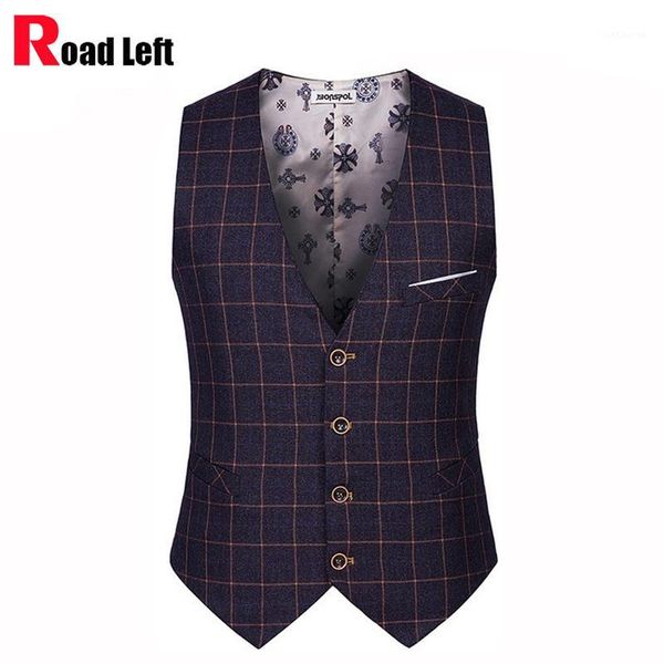 

wholesale- british preppy style men's business casual suit vest men slim plaid dress vests male single breasted sleeveless waistcoat ja, Black;white