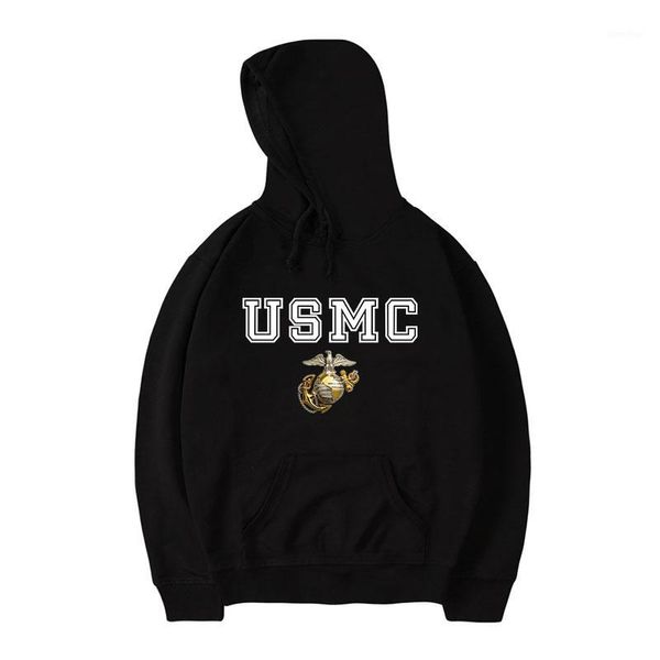 

USMC Hoodie Men Women United States Marine Corps Print Pullover US MC Cool Hoodie Sweatshirt With Hat1, Black